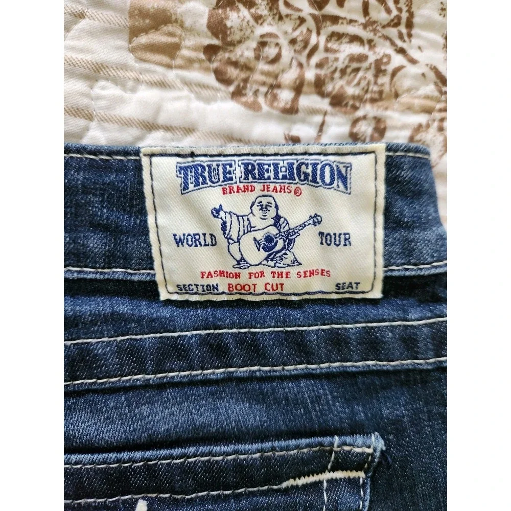 True Religion World Tour Womens Bootcut Blue Jeans‎ Pants Low-rise Rhinestone 32